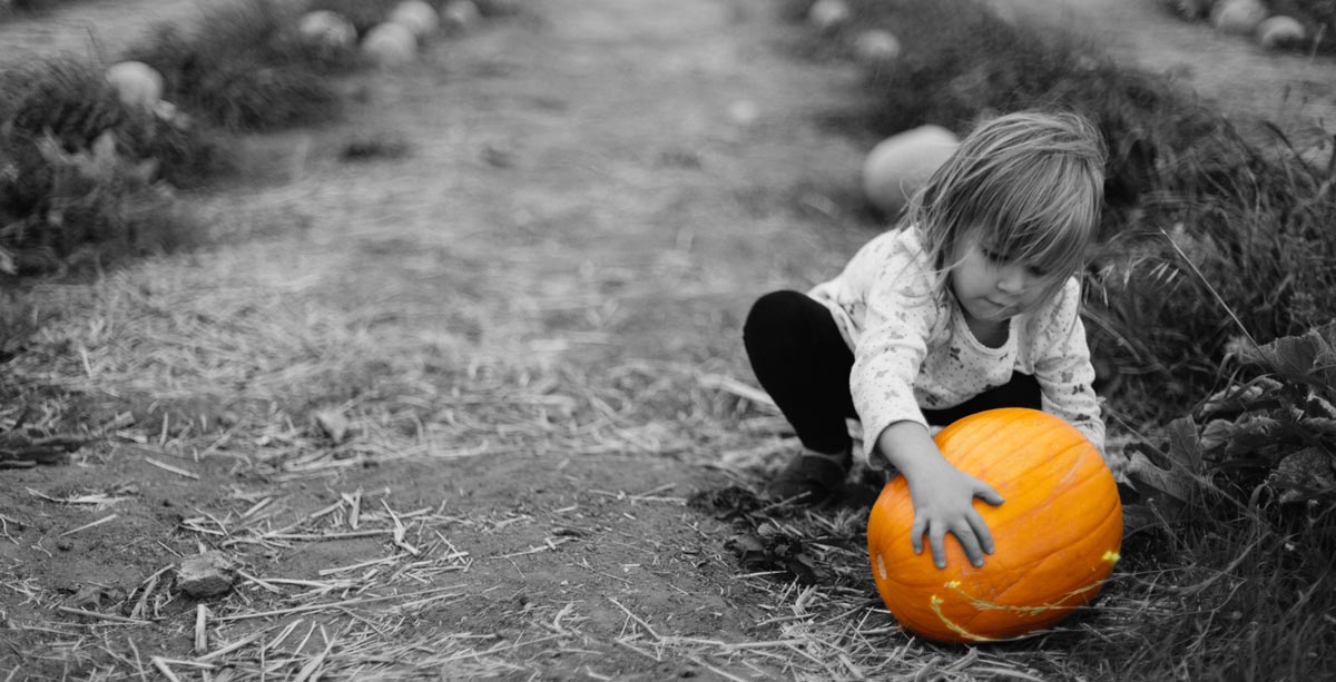 Girl playing with a pumpkin - Hove Village Day Nursery